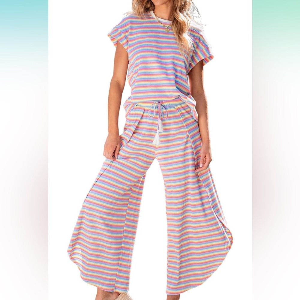 Candy Striped Two Piece Matching Pants Set NWOT